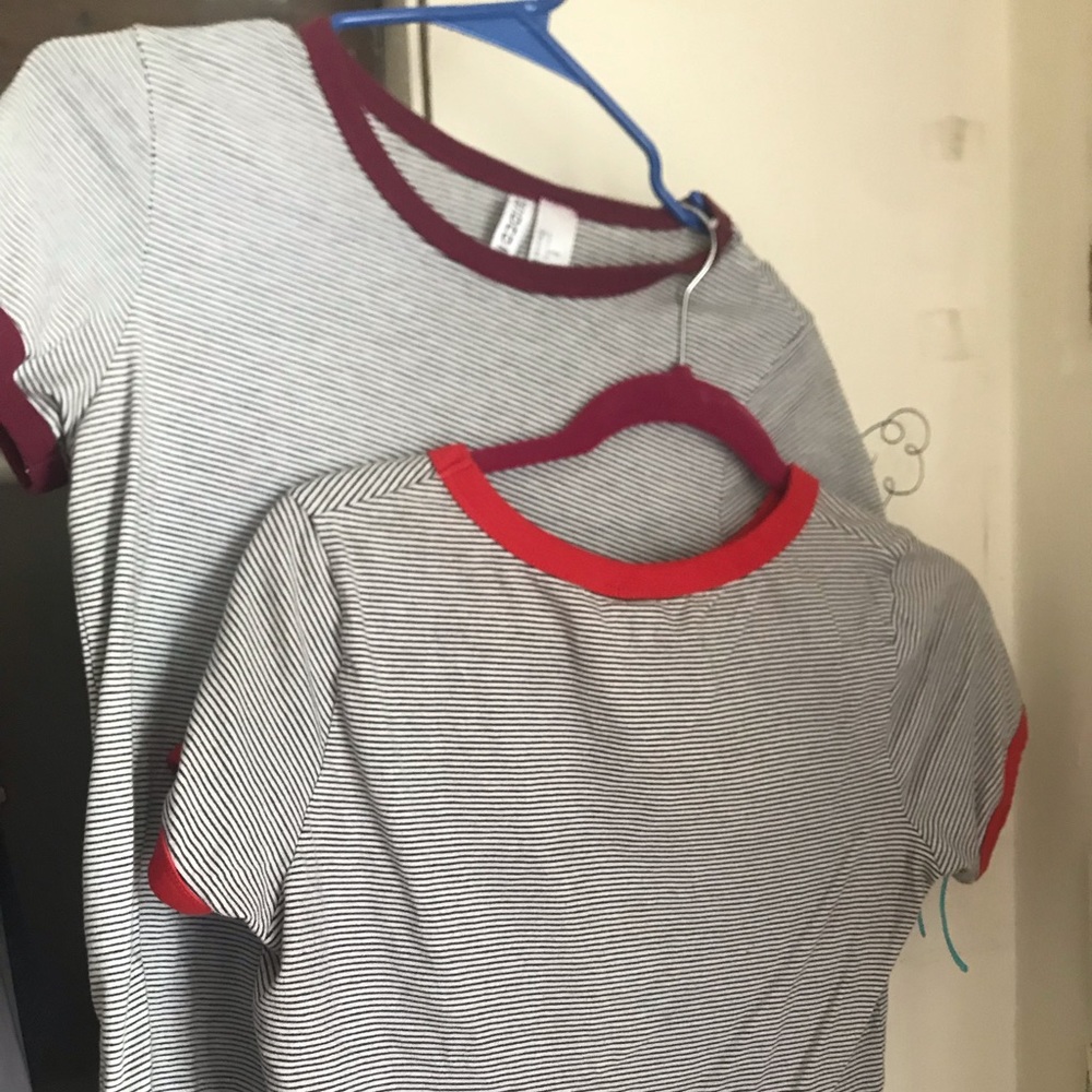 Red and Burgundy Striped low crop shirts